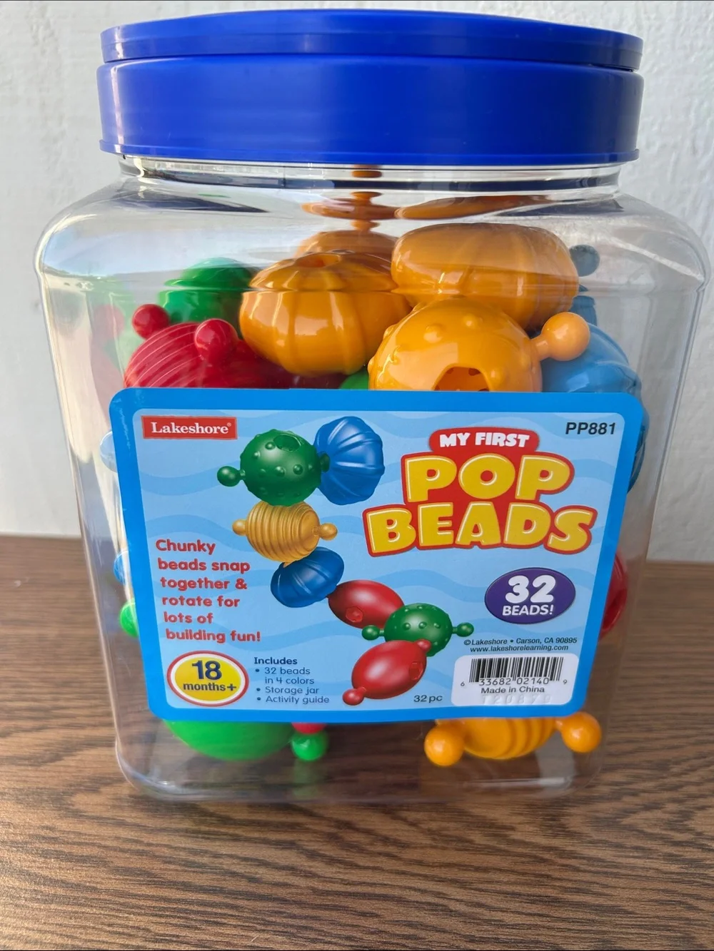 Lakeshore My First Pop Beads – Blue Jar (32 Chunky Beads)